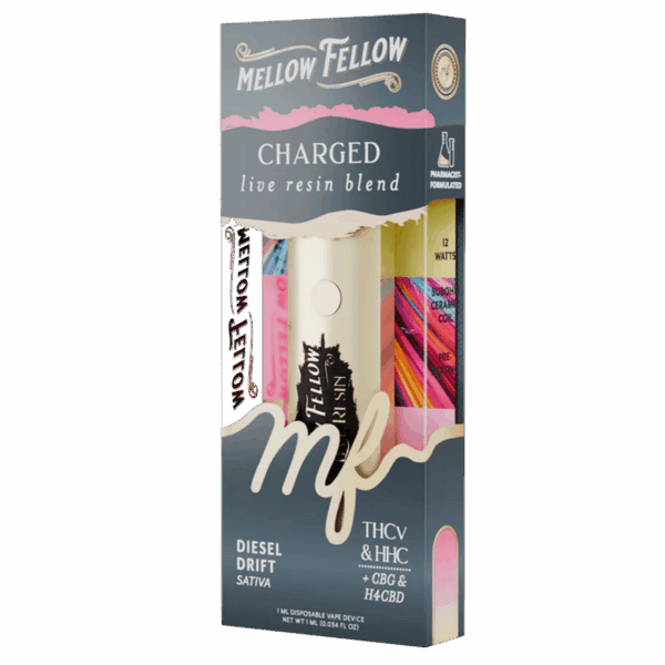 Mellow Fellow Charged Blend - Live Resin 1ml Disposable Vape - Diesel Drift (Sativa) - Image 2