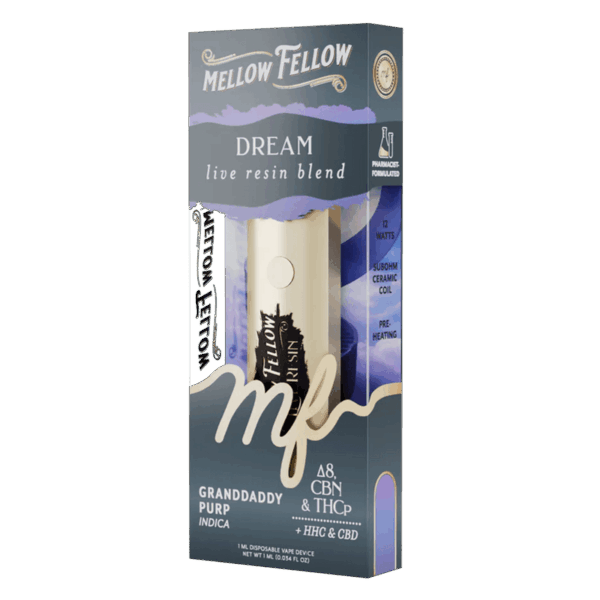Mellow Fellow Dream Blend - Live Resin 1ml Disposable Vape - Granddaddy Purp (Indica)