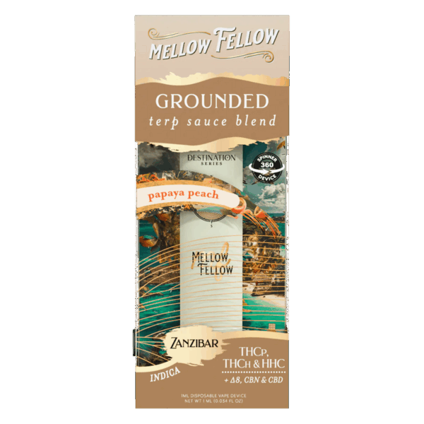 Mellow Fellow Grounded Blend - Terp Sauce 1ml Disposable Spinner Vape - Papaya Peach (Indica)