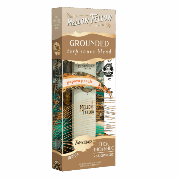 Mellow Fellow Grounded Blend - Terp Sauce 1ml Disposable Spinner Vape - Papaya Peach (Indica) - Image 2