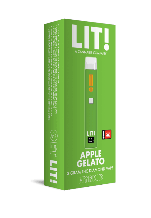 LIT! THC DIAMOND DISPOSABLE VAPE PEN, 3G APPLE GELATO HYBRID