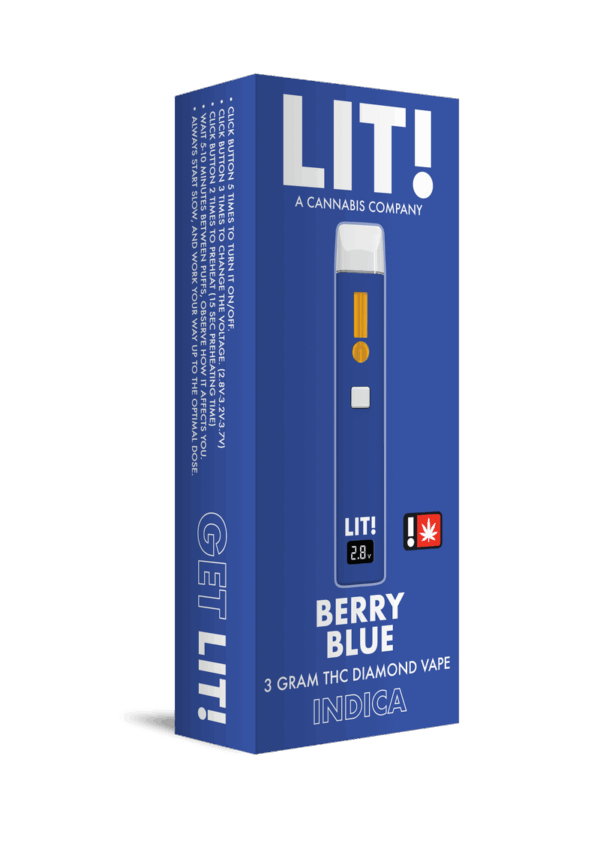 LIT! THC DIAMOND DISPOSABLE VAPE PEN, 3G BERRY BLUE INDICA
