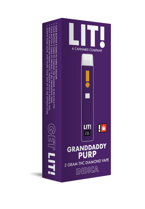 LIT! THC DIAMOND DISPOSABLE VAPE PEN, 3G GRANDDADDY PURP INDICA (Copy)