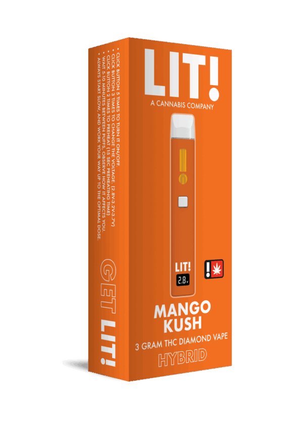 LIT! THC DIAMOND DISPOSABLE VAPE PEN, 3G MANGO KUSH HYBRID