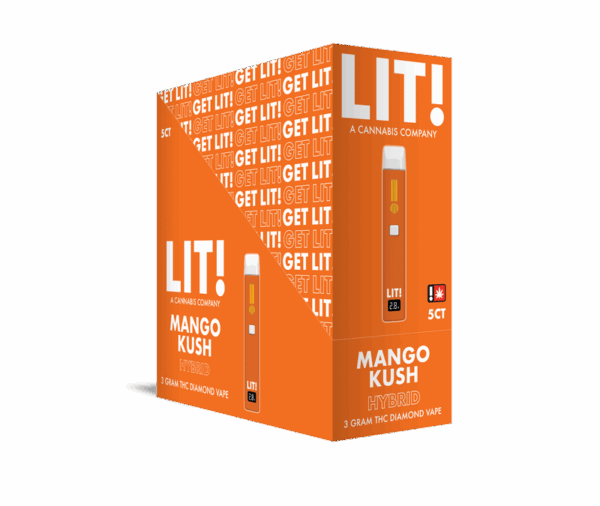 LIT! THC DIAMOND DISPOSABLE VAPE PEN, 3G MANGO KUSH HYBRID - Image 3