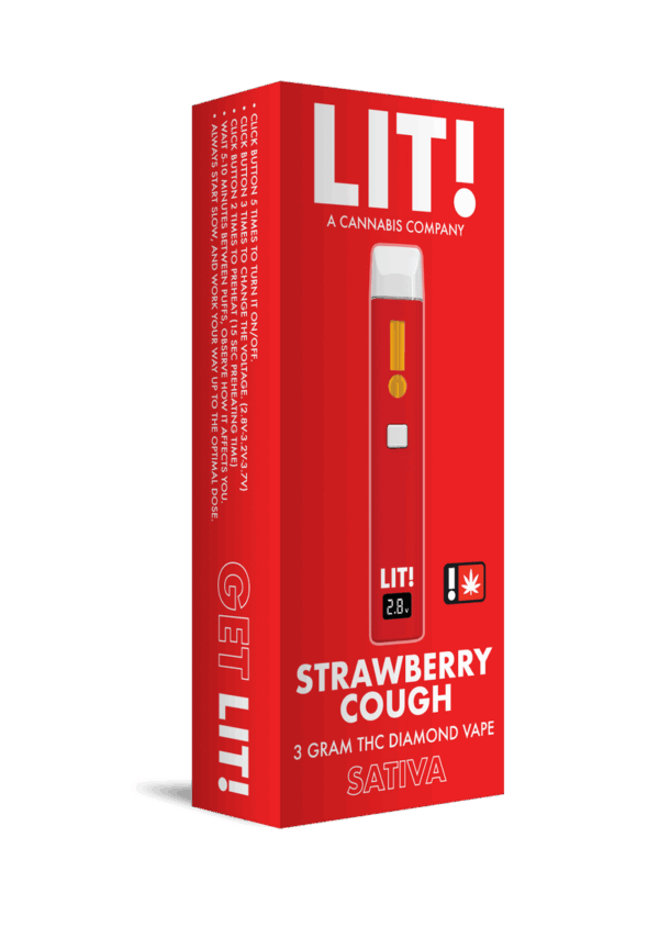 LIT! THC DIAMOND DISPOSABLE VAPE PEN, 3G STRAWBERRY COUGH SATIVA